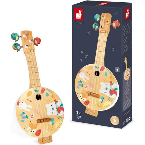  [아마존베스트]Janod Pure Banjo - Wooden Mini Guitar Musical Instrument  Classic Early Learning Toy  Encourages Musical Stimulation  Develops Fine Motor Skills - Ages 3+ Years