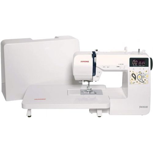  Janome JW8100 Fully-Featured Computerized Sewing Machine with 100 Stitches, 7 Buttonholes, Hard Cover, Extension Table and 22 Accessories