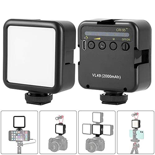  Jansite LED Camera Video Light 2000mAh Rechargeable Soft Panel Light,Mini 49 Light Dimmable with 3 Cold Shoe,Portable Vlog Lamp Fits for DJI Ronin S SC OSMO Mobile 3 Sony A6400 6500 GoPro