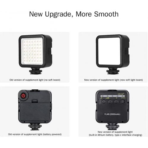  Jansite LED Camera Video Light 2000mAh Rechargeable Soft Panel Light,Mini 49 Light Dimmable with 3 Cold Shoe,Portable Vlog Lamp Fits for DJI Ronin S SC OSMO Mobile 3 Sony A6400 6500 GoPro