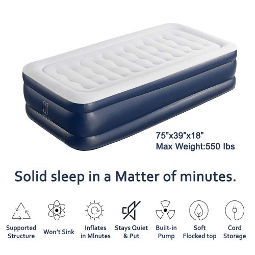  JantoDec Air Mattress Twin Size Inflatable Mattress PVC Inflatable Bed with Built in Pump Easy & Fast Inflation Comfortable & Skin Friendly Flocked Top Twin Air Mattress Ergonomic
