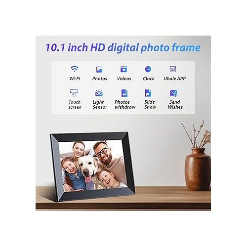  Uhale Digital Picture Frame Wifi 10.1 inch HD IPS Touch Screen Electronic Picture Frame Slideshow Smart Loop Digital Photo Frame with APP & SD Card Slot to Load Photos & Videos from Your Phone