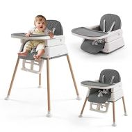 3-in-1 Convertible Baby High Chair with Adjustable Feeding Tray, 5 Point Harness, Footrest - Portable, Gray