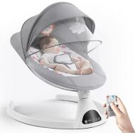 Jaoul Electric Portable Baby Swing for Infants, Newborn, Bluetooth Touch Screen/Remote Control Timing Function 5 Swing Speeds Aluminum Baby Rocker Chair with Music Speaker 5 Point Harness Gray
