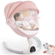 Jaoul Baby Swings for Infants, Electric Portable Baby Swing for Newborn Baby, Bluetooth Touch Screen/Remote Control Timing Function 5 Swing Speeds 3 Seat Positions Baby Bouncer for Boy Girl Pink