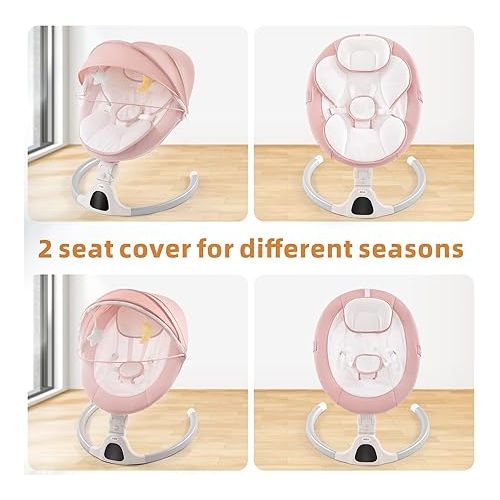  Jaoul Baby Swings for Infants, Electric Portable Baby Swing for Newborn Baby, Bluetooth Touch Screen/Remote Control Timing Function 5 Swing Speeds 3 Seat Positions Baby Bouncer for Boy Girl Pink