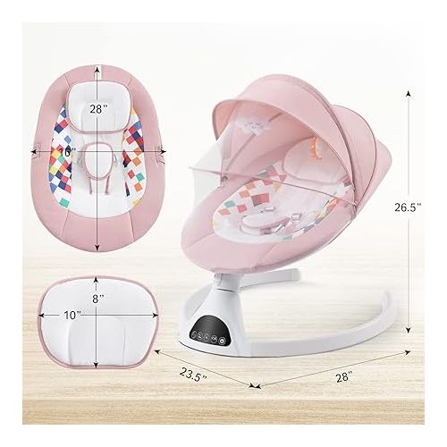  Jaoul Electric Baby Swing with Bluetooth, Remote Control, Music, 5 Swing Speeds, Harness - For Infants