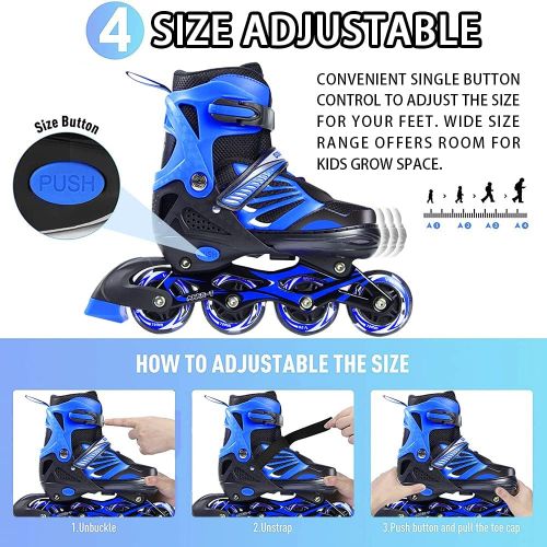  Jaoul Inline Roller Skates Blades for Adults Women Men Light Up Wheels, Size Adjustable Outdoor Roller Skates