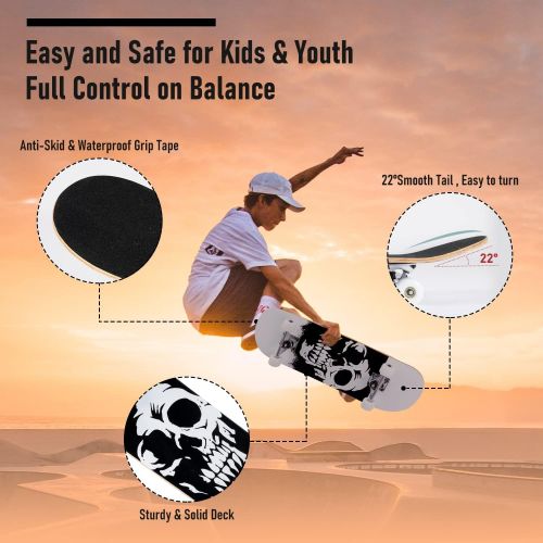  Jaoul Cruiser Skateboards for Beginners Complete Maple Skateboard 31 Inch for Girls Boys Youth Adults Kids Double Kick Standard Skateboard