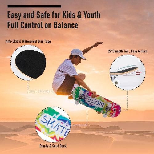  Jaoul Cruiser Skateboards for Beginners Complete Maple Skateboard 31 Inch for Girls Boys Youth Adults Kids Double Kick Standard Skateboard