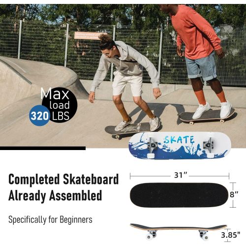  Jaoul Cruiser Skateboards for Beginners Complete Maple Skateboard 31 Inch for Girls Boys Youth Adults Kids Double Kick Standard Skateboard