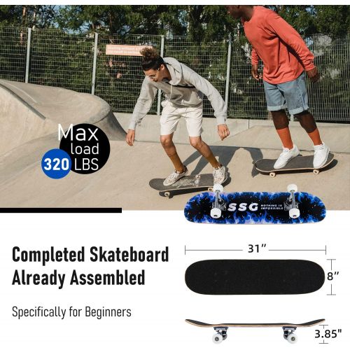  Jaoul Cruiser Skateboards for Beginners Complete Maple Skateboard 31 Inch for Girls Boys Youth Adults Kids Double Kick Standard Skateboard