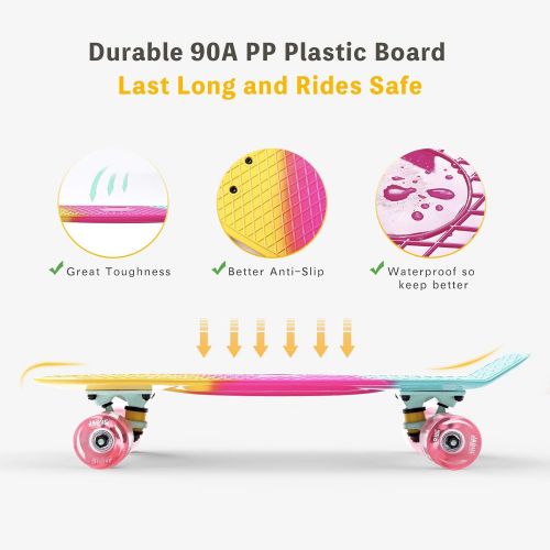  Jaoul Cruiser Skateboard for Kids Ages 6-12 Completed Skateboards for Girls Boys Beginners, Gift Idea Mini 22 Plastic Skate Board