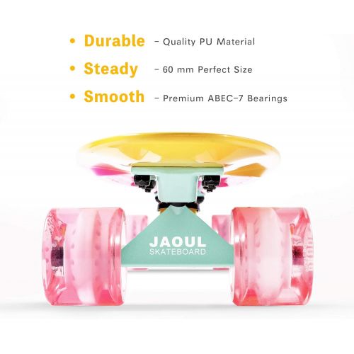  Jaoul Cruiser Skateboard for Kids Ages 6-12 Completed Skateboards for Girls Boys Beginners, Gift Idea Mini 22 Plastic Skate Board