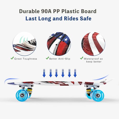  Jaoul Cruiser Skateboard for Kids Ages 6-12 Completed Skateboards for Girls Boys Beginners, Gift Idea Mini 22 Plastic Skate Board