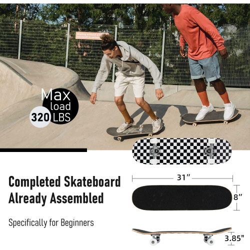  Jaoul Cruiser Skateboards for Beginners Complete Maple Skateboard 31 Inch for Girls Boys Youth Adults Kids Double Kick Standard Skateboard