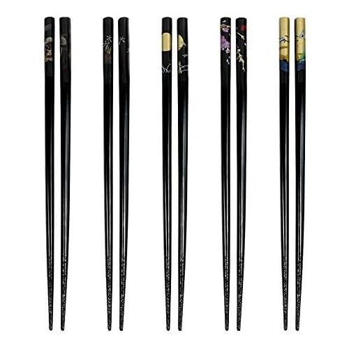  [아마존베스트]JapanBargain 3672, Bamboo Chopsticks Reusable Japanese Chinese Korean Wood Chop Sticks Hair Sticks 5 Pair Gift Set Dishwasher Safe, 9 inch, Black