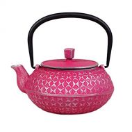 Japanese Cast Iron Teapot 20 oz Nambu-tekki Checked Pattern - Pink & Silver [Japanese Crafts Sakura]