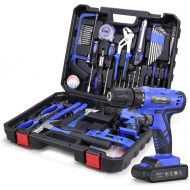 [아마존베스트]JAR-OWL Power Tools Combo Kit, Tool Box with 21V Cordless Drill and 60 Accessories Hand Tools for Home Cordless Repair Tool Kit Set, Blue