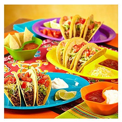  Jarratt Industries, LLC Jarratt Industries, Fiesta Taco Plates, Microwave and Dishwasher Safe, Assorted Colors, Set of 4 Plastic Taco Plates