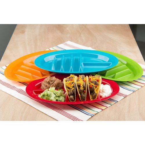  Jarratt Industries, LLC Jarratt Industries, Fiesta Taco Plates, Microwave and Dishwasher Safe, Assorted Colors, Set of 4 Plastic Taco Plates
