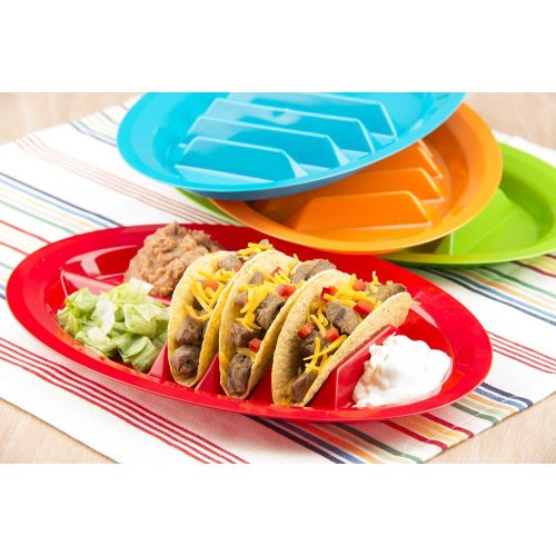  Jarratt Industries, LLC Jarratt Industries, Fiesta Taco Plates, Microwave and Dishwasher Safe, Assorted Colors, Set of 4 Plastic Taco Plates