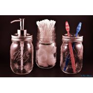 /JarringCreations Pint Mason Jar Bath Set (toothbrush holder soap pump cotton ball & swab holder)