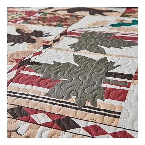  3 Piece Rustic Quilts Set Twin Size Bedspreads, Lightweight Lodge Quilt Bedding Sets Comforter with 2 Pillow Shams Patchwork Bear Themed Coverlet for All Season