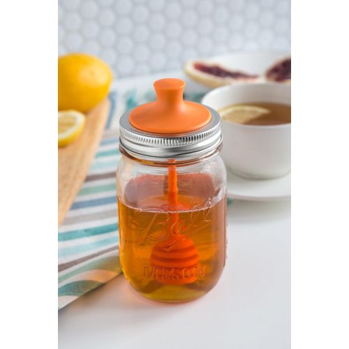  Jarware 82623 Honey Dipper Lid for Regular Mouth Mason Jars, Orange