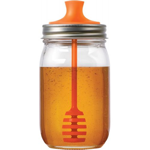  Jarware 82623 Honey Dipper Lid for Regular Mouth Mason Jars, Orange