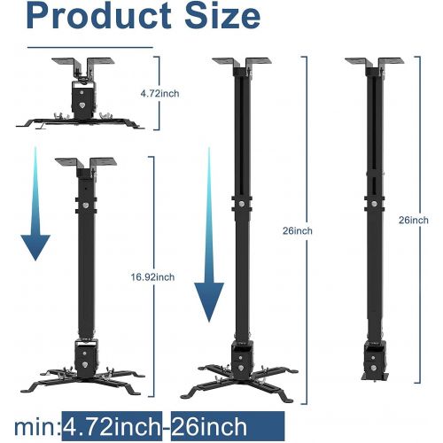  Jasipaa Projector Mount Wall or Ceiling Bracket with Adjustable Height and Extendable Arms Projection Mount for Different Size Projector(Black)