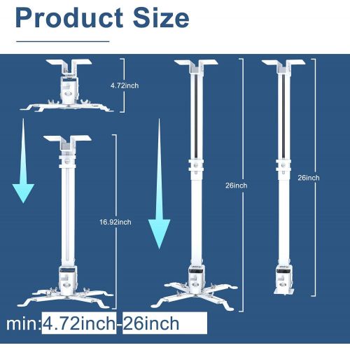  Jasipaa Projector Mount Wall or Ceiling Bracket with Adjustable Height and Extendable Arms Projection Mount for Different Size Projector (Silver)