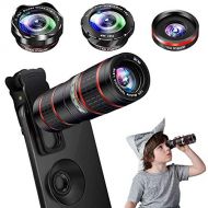 Phone Camera Lens Kit,Jaskin 5 in 1 Cell Phone Lens - 12X Zoom Telephoto Lens + 0.36X Wide Angle Lens + 180°Fisheye Lens + 15X Macro Lens(2pcs) Compatible with iPhone Android Smart