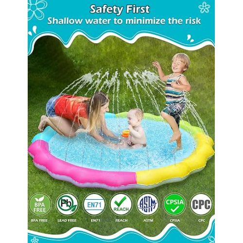  Jasonwell Splash Pad Sprinkler for Kids Splash Play Mat Outdoor Water Toys Inflatable Splash Pad Baby Toddler Pool Boys Girls Children Outside Backyard Dog Sprinkler Pool Age 1 2 3 4 5 6 7 8 9 XL