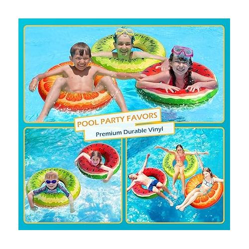  Jasonwell Inflatable Pool Toys Floats for Swimming Pool Party Lake Beach Kids Adults - 4 Pack Floaties Pool Tubes Swim Rings Fruit Water Floaty Watermelon Kiwi Orange Grape