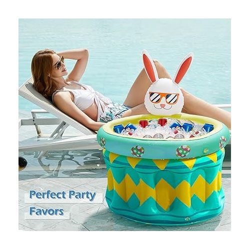  Jasonwell Inflatable Pool Party Cooler - Ice Bucket Drink Holder Luau Hawaiian Tropical Beach Themed Birthday Easter Party Decorations Favors Supplies Decor Blow Up Drink Cooler Outdoor Kids Adults