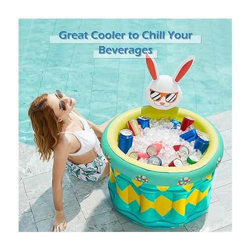  Jasonwell Inflatable Pool Party Cooler - Ice Bucket Drink Holder Luau Hawaiian Tropical Beach Themed Birthday Easter Party Decorations Favors Supplies Decor Blow Up Drink Cooler Outdoor Kids Adults