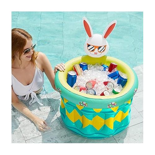  Jasonwell Inflatable Pool Party Cooler - Ice Bucket Drink Holder Luau Hawaiian Tropical Beach Themed Birthday Easter Party Decorations Favors Supplies Decor Blow Up Drink Cooler Outdoor Kids Adults