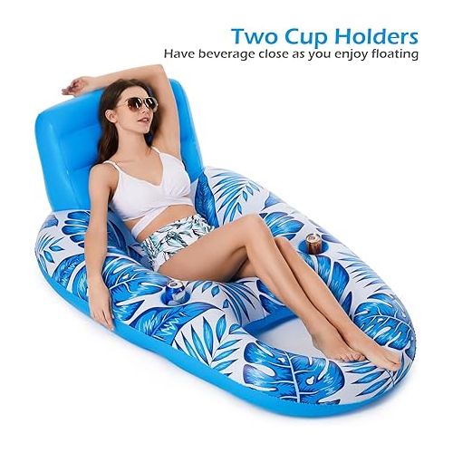  Jasonwell Inflatable Pool Float Adult - Pool Floaties Lounger Floats Raft Floating Chair Water Floaty for Swimming Pool Lake Lounge Float with Cup Holders Beach Pool Party Toys for Adults Teens