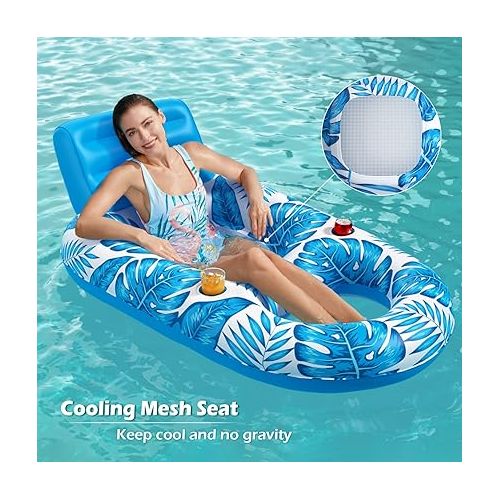  Jasonwell Inflatable Pool Float Adult - Pool Floaties Lounger Floats Raft Floating Chair Water Floaties for Swimming Pool Lake Lounge Float with Cup Holders Beach Pool Party Toys for Adults
