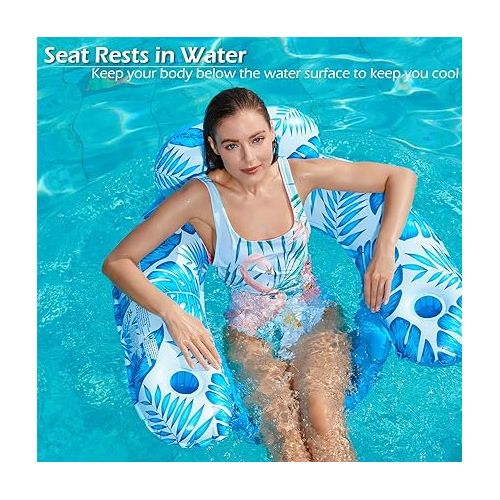  Jasonwell Inflatable Pool Float Chair - 2 Pack Floating Pool Chair Lounge Floats for Swimming Pool Water Chair Pool Lounger with Cup Holder Toy Party Floaties for Adults XL