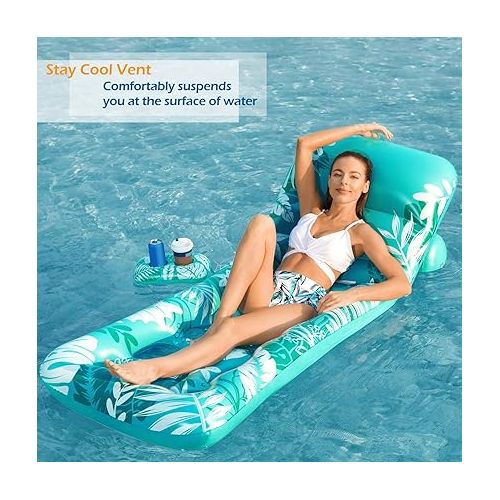  Jasonwell Inflatable Pool Float Adult - Pool Floaties Lounger Floats Floating Chair Raft with Adjustable Backrest Cup Holders Water Floaty Lake Lounge Tanning Floats Beach Party Toys for Adults Kids