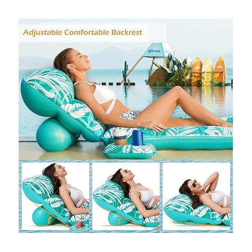  Jasonwell Inflatable Pool Float Adult - Pool Floaties Lounger Floats Floating Chair Raft with Adjustable Backrest Cup Holders Water Floaty Lake Lounge Tanning Floats Beach Party Toys for Adults Kids