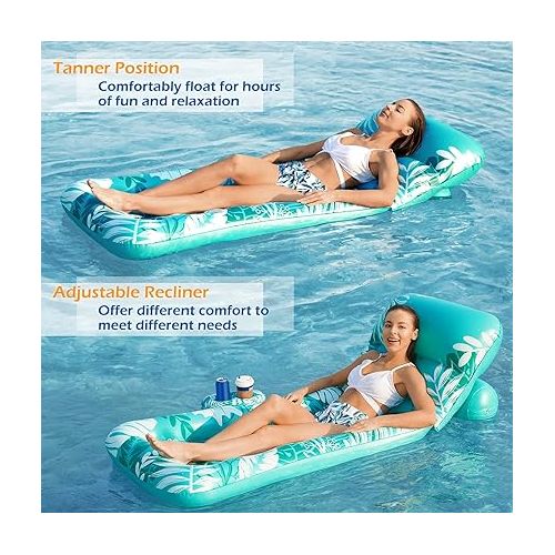  Jasonwell Inflatable Pool Float Adult - Pool Floaties Lounger Floats Floating Chair Raft with Adjustable Backrest Cup Holders Water Floaty Lake Lounge Tanning Floats Beach Party Toys for Adults Kids