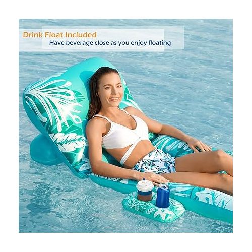  Jasonwell Inflatable Pool Float Adult - Pool Floaties Lounger Floats Floating Chair Raft with Adjustable Backrest Cup Holders Water Floaty Lake Lounge Tanning Floats Beach Party Toys for Adults Kids