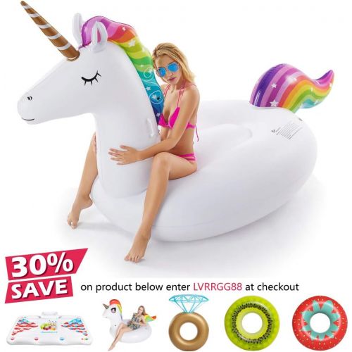  Jasonwell Giant Inflatable Unicorn Pool Float Floatie Ride On with Fast Valves Large Rideable Blow Up Summer Beach Swimming Pool Party Lounge Raft Decorations Toys Kids Adults