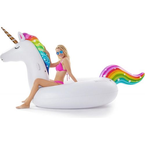  Jasonwell Giant Inflatable Unicorn Pool Float Floatie Ride On with Fast Valves Large Rideable Blow Up Summer Beach Swimming Pool Party Lounge Raft Decorations Toys Kids Adults