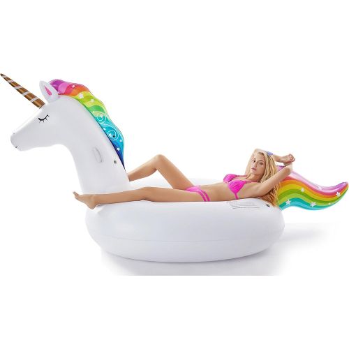  Jasonwell Giant Inflatable Unicorn Pool Float Floatie Ride On with Fast Valves Large Rideable Blow Up Summer Beach Swimming Pool Party Lounge Raft Decorations Toys Kids Adults