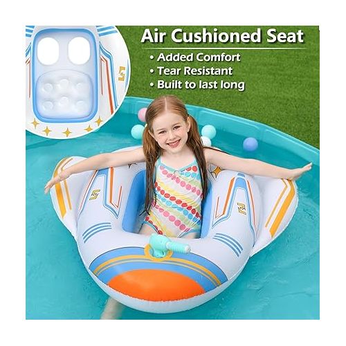  Jasonwell Inflatable Kids Pool Floats - Toddler Pool Floaties Swimming Pool Float with Water Squirt Gun Swim Floaty Rafts Lake Beach Party Pool Toys for Boys Girls Airplane