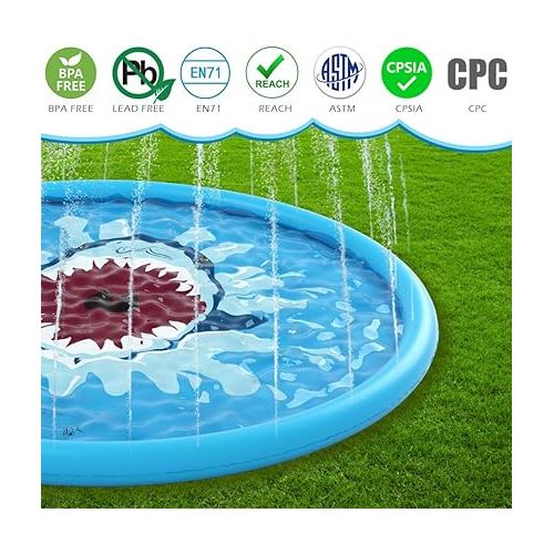  Jasonwell Splash Pad Sprinkler/ Play Mat for Kids, Outdoor Water Toys Inflatable for Baby Toddler Boys Girls Children Age 18+ Months ,Outside Backyard Dog Pool